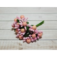 Веточки-тычинки с большой ягодой, 144 шт. (12 букетов) розовый