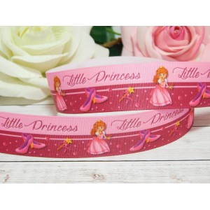 Репсовая лента 25 мм с рисунком Маленькая принцесса, 10 м розовый яркий